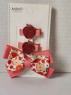 Mint Collection Fruit Print Hair Bow Set - Pink & Red